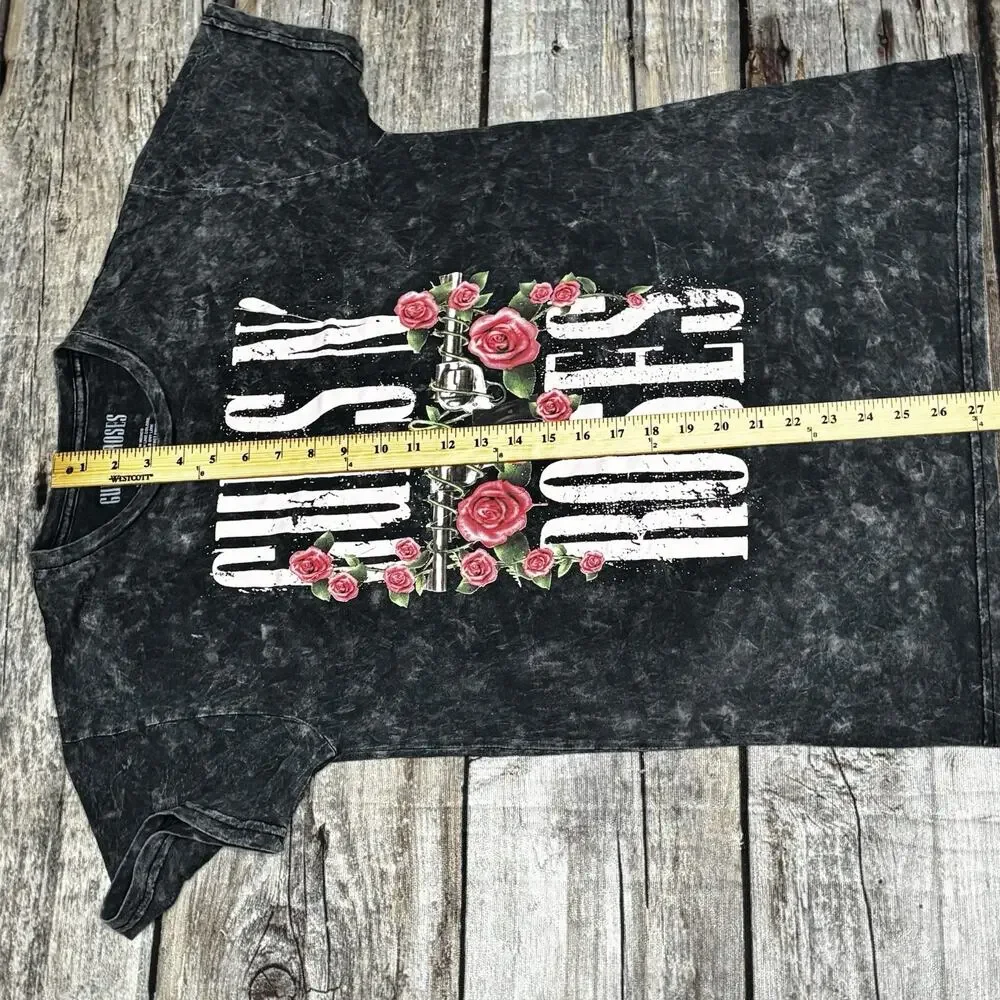 Guns N Roses T Shirt Womens XL Black Acid Wash Pink Short Sleeve Music Rock - Picture 5 of 6